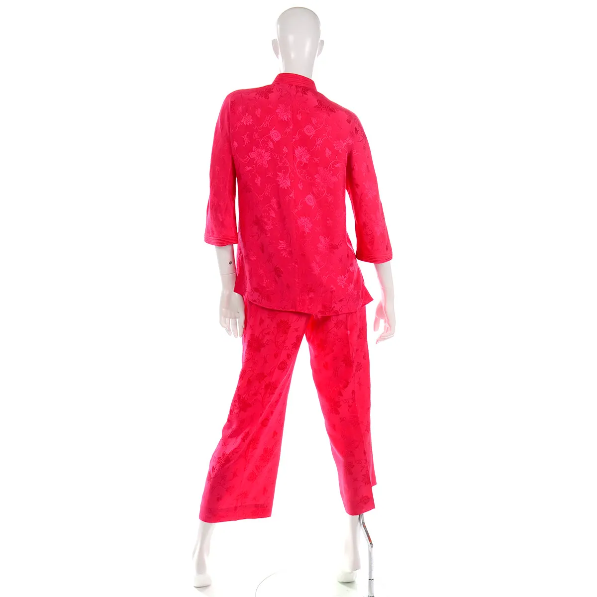 1960s Dynasty Red Silk Floral Pajamas