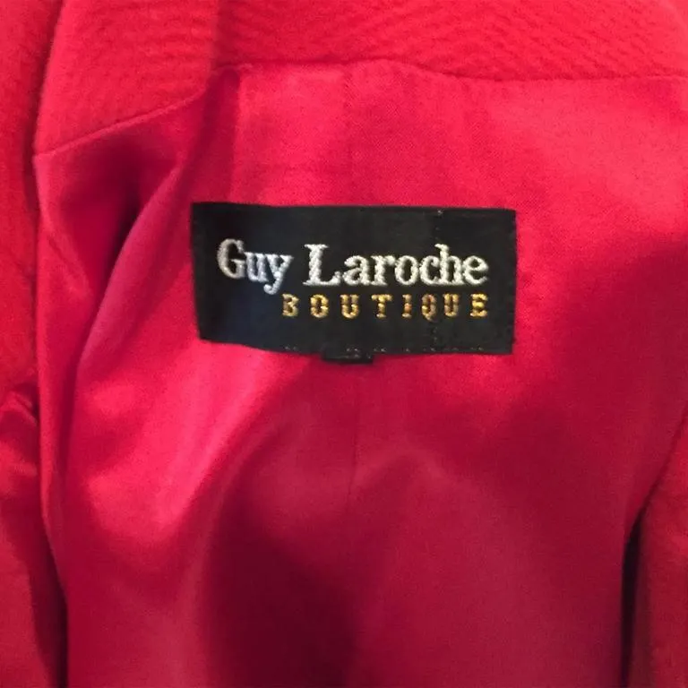 1980s Guy Laroche Boutique Vintage Red Wool Coat Brass Buttons Dolman Sleeves