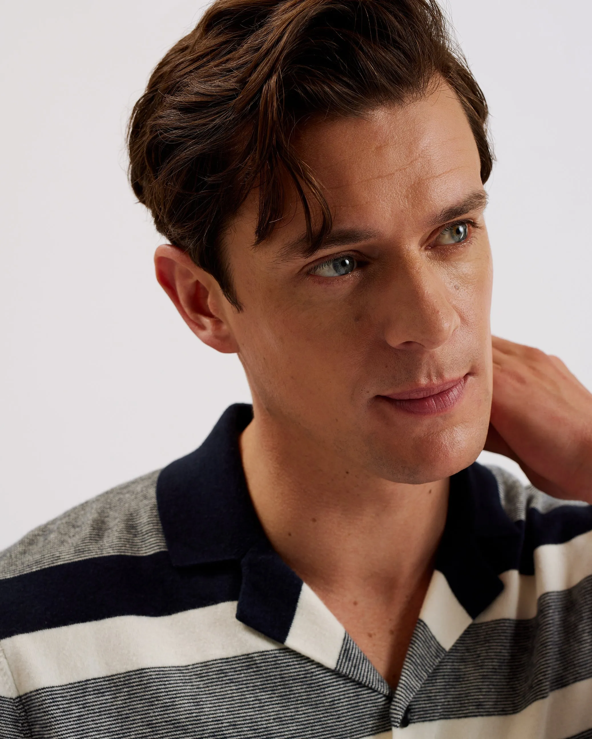 Ako Striped Knit Cotton Cashmere Shirt Navy