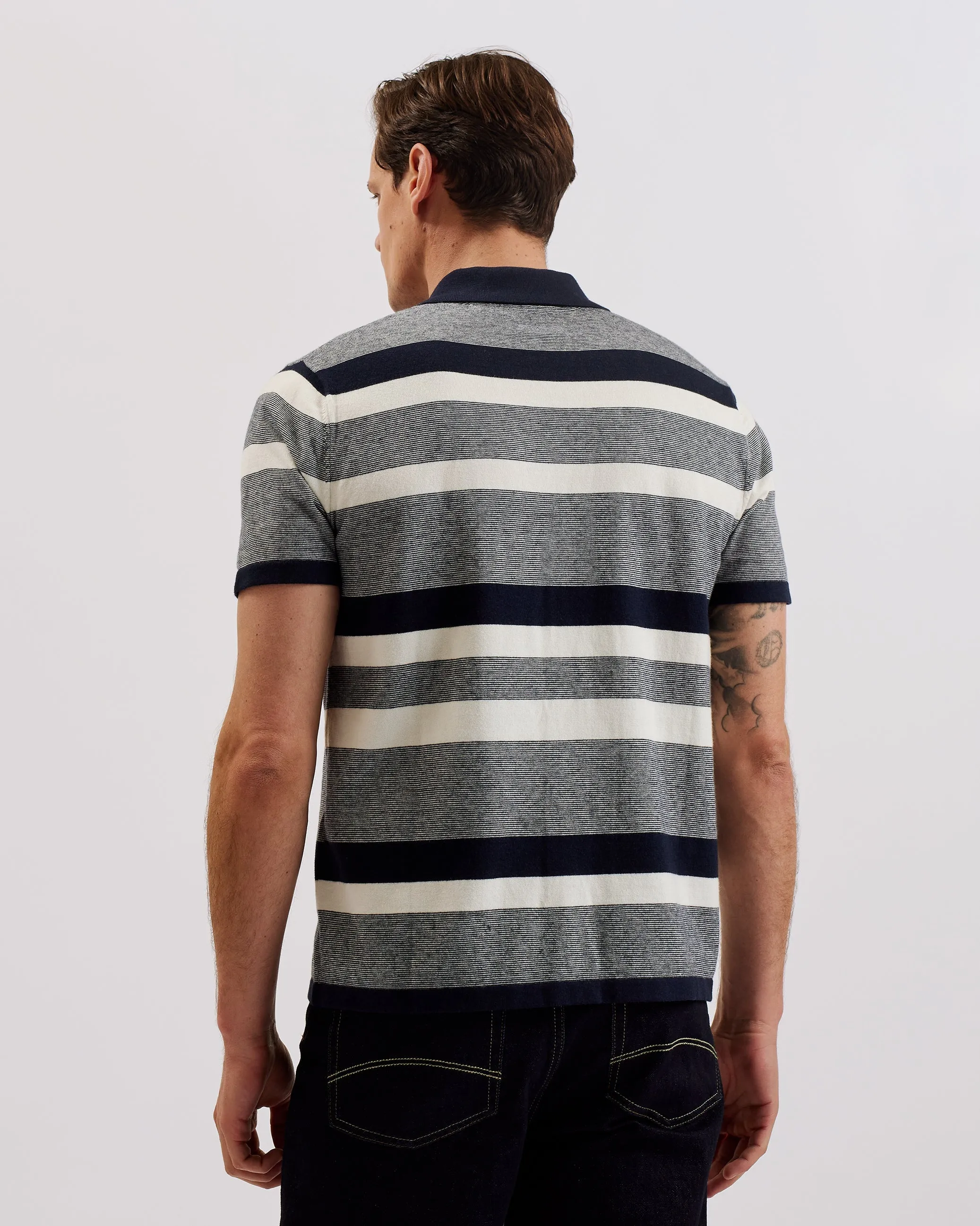 Ako Striped Knit Cotton Cashmere Shirt Navy