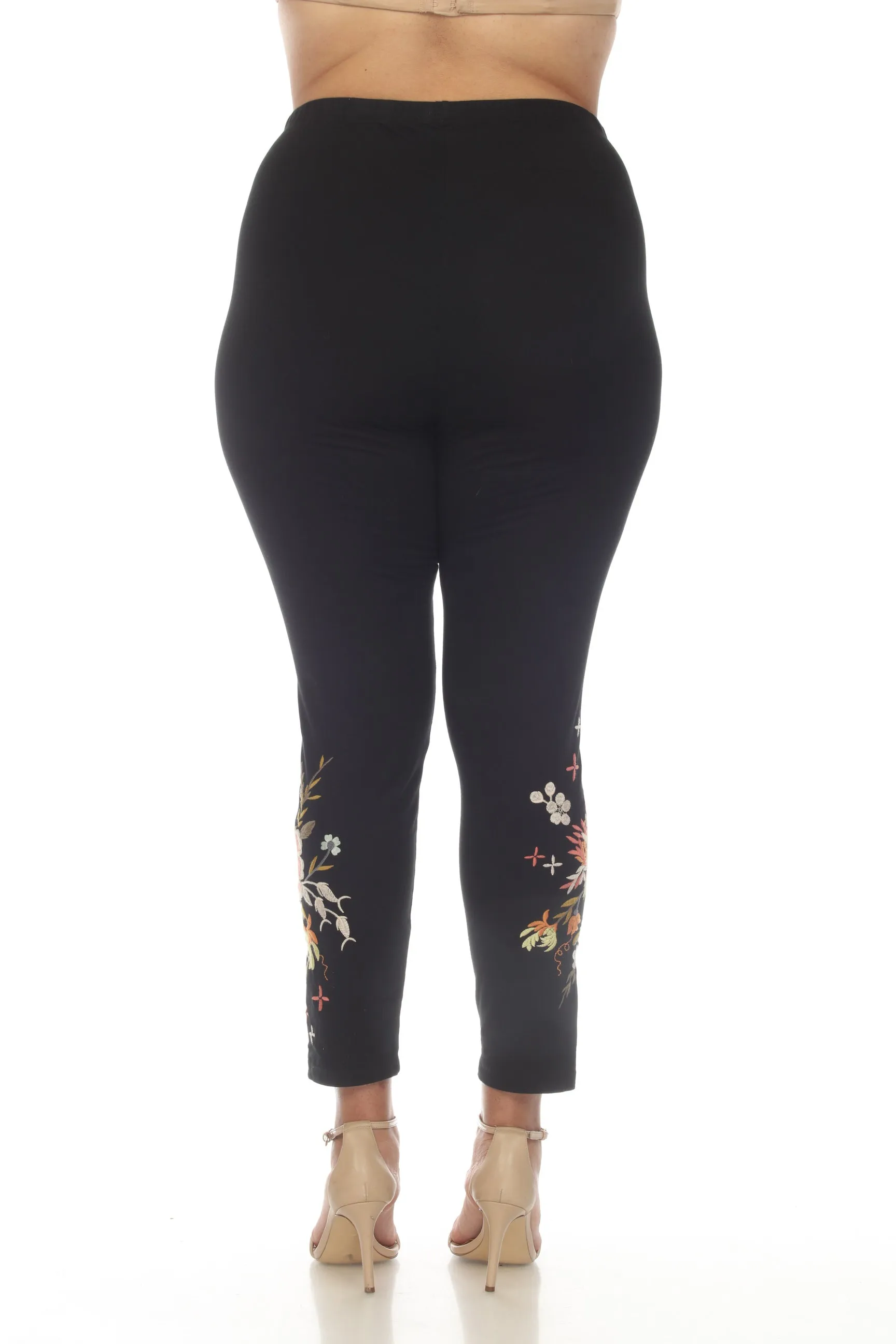 Johnny Was Black Ceretti Floral Embroidered Leggings Boho Chic R60823