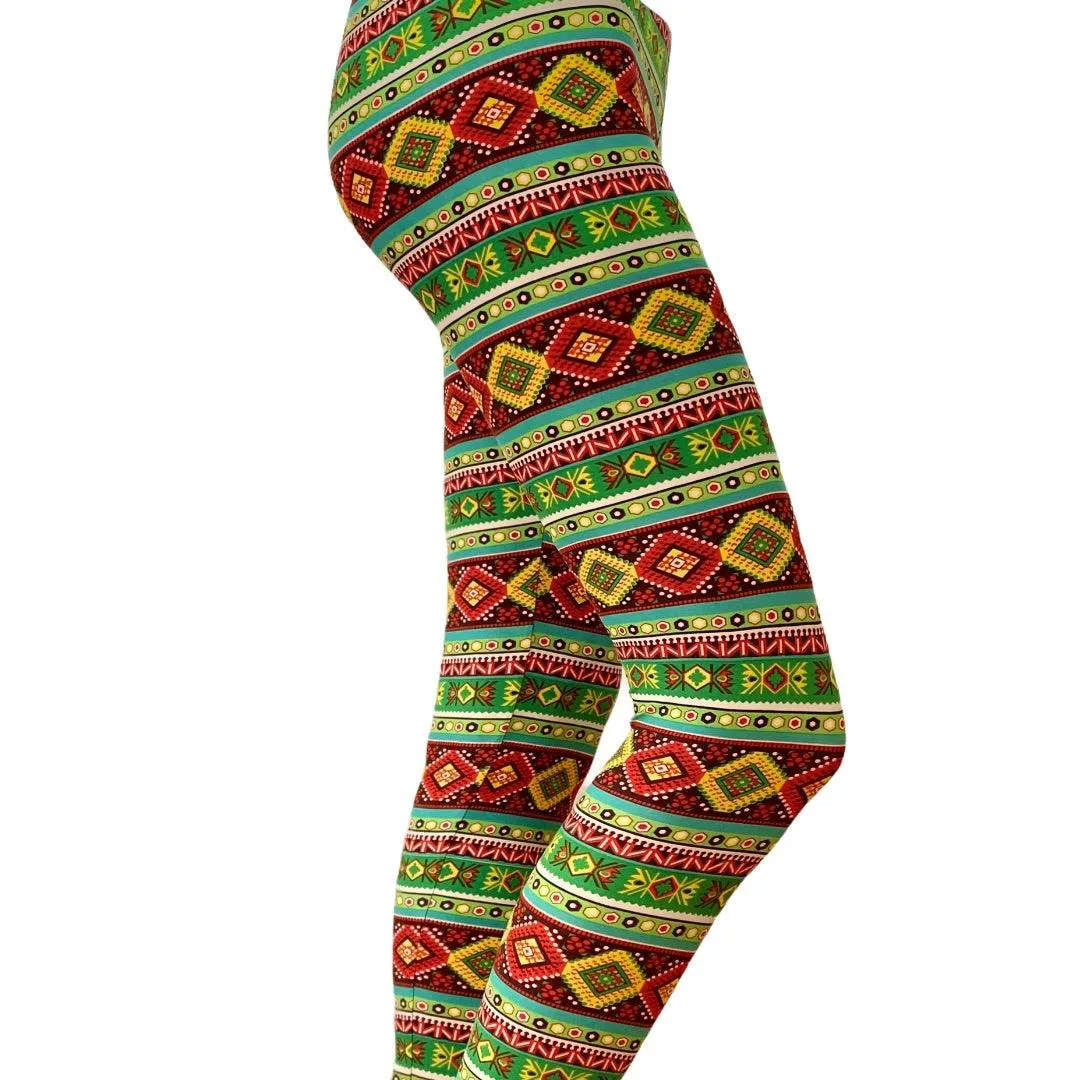 Mid Rise Tribal Print Ankle Leggings