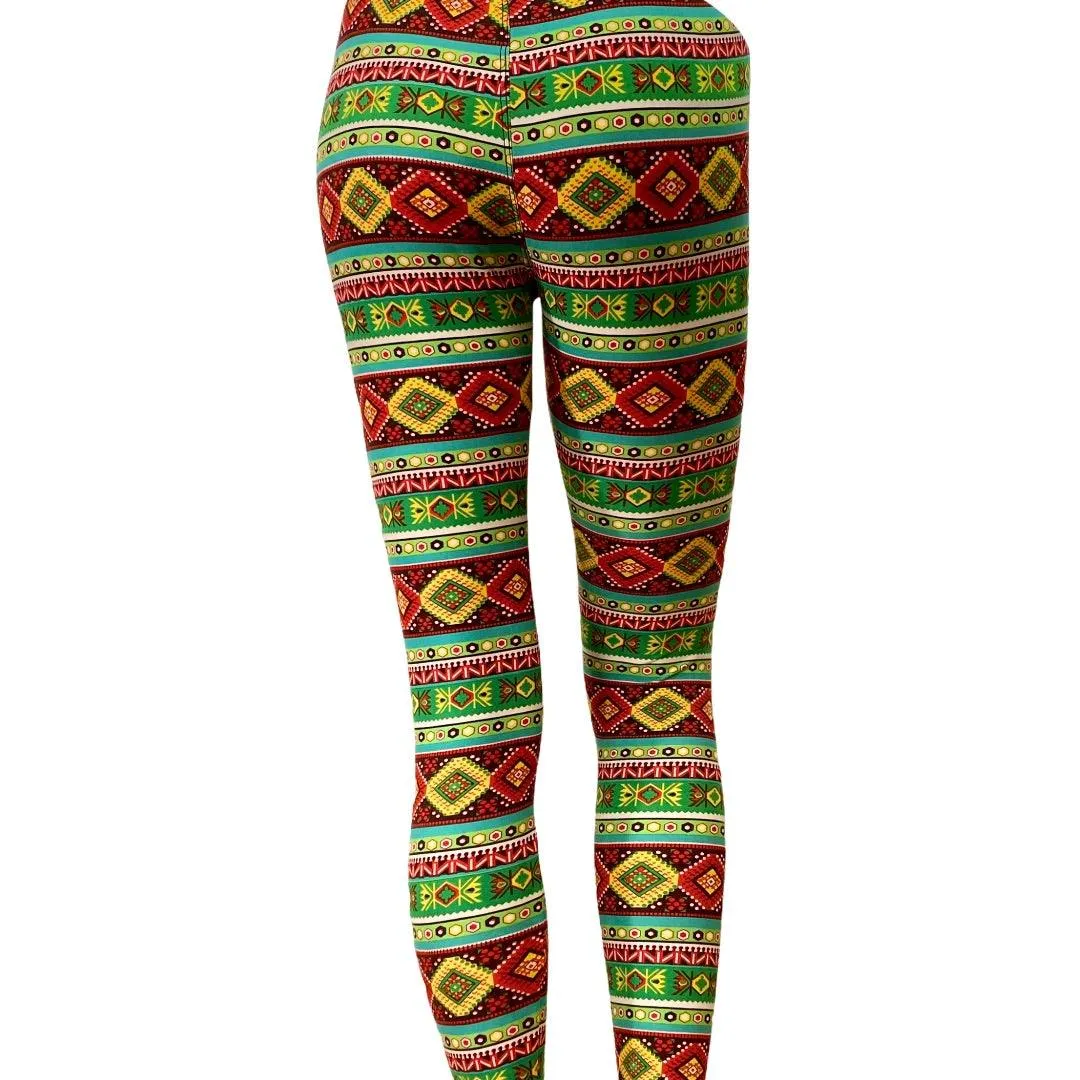 Mid Rise Tribal Print Ankle Leggings