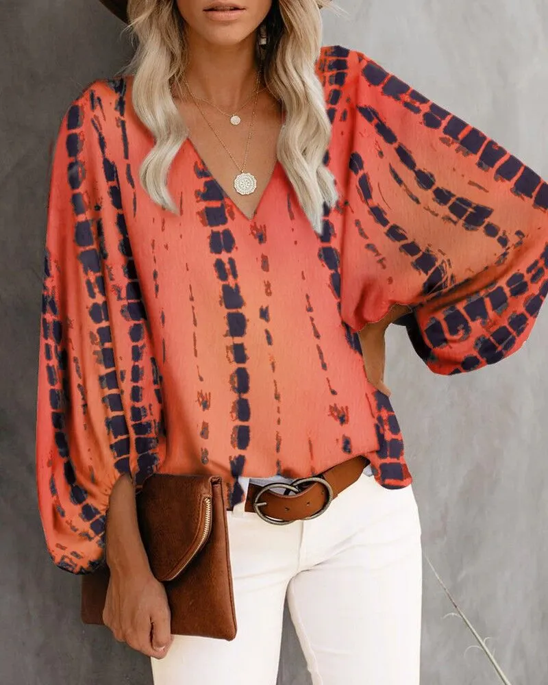V-Neck Shirt Printed Tops Wholesale Women Clothing