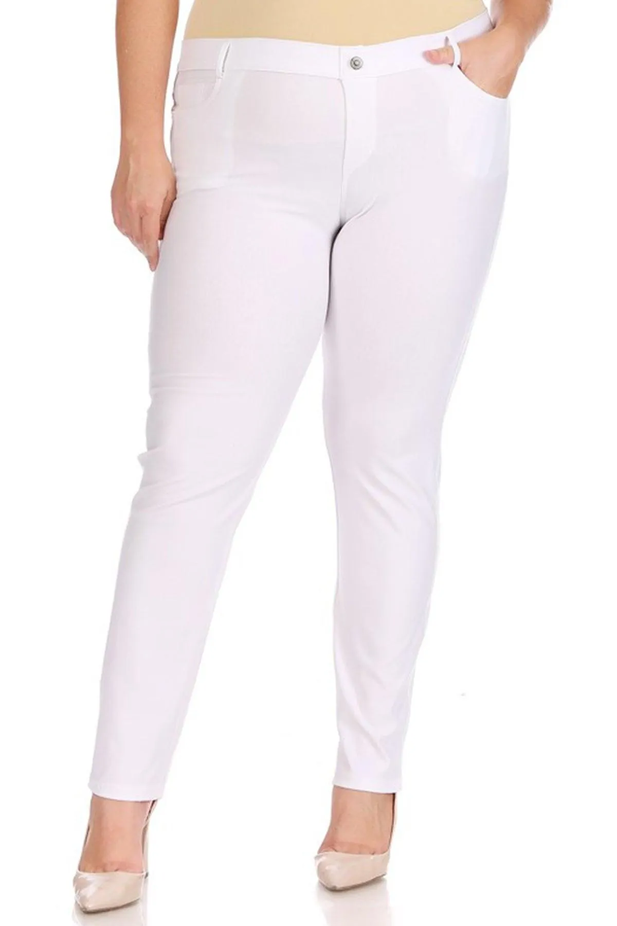 Women's Plus Size Casual Comfy Slim Pocket Jeggings Jeans Pants with Button