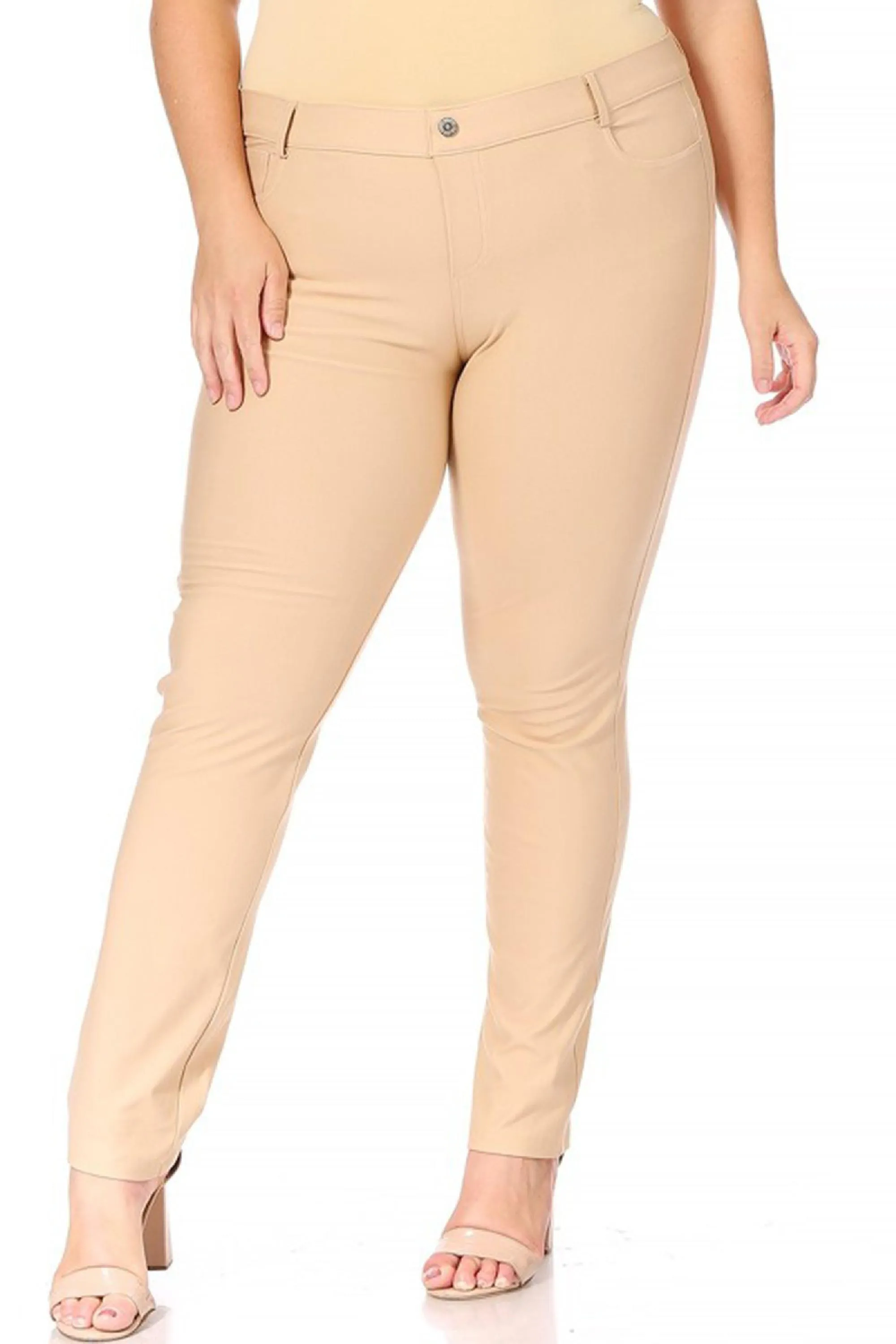 Women's Plus Size Casual Comfy Slim Pocket Jeggings Jeans Pants with Button